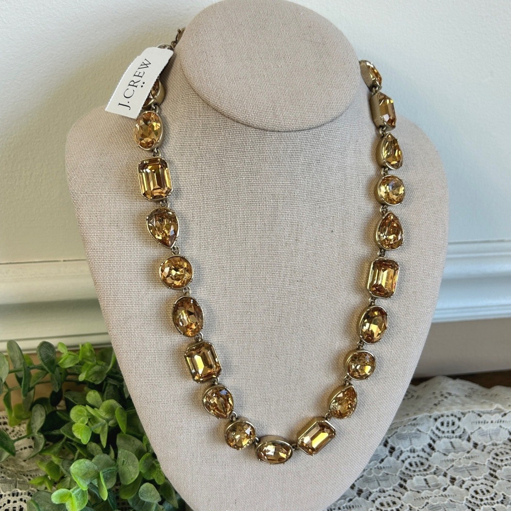 J.Crew Amber Crystal Statement Necklace Gold Tone Multi Shape H0632 NEW